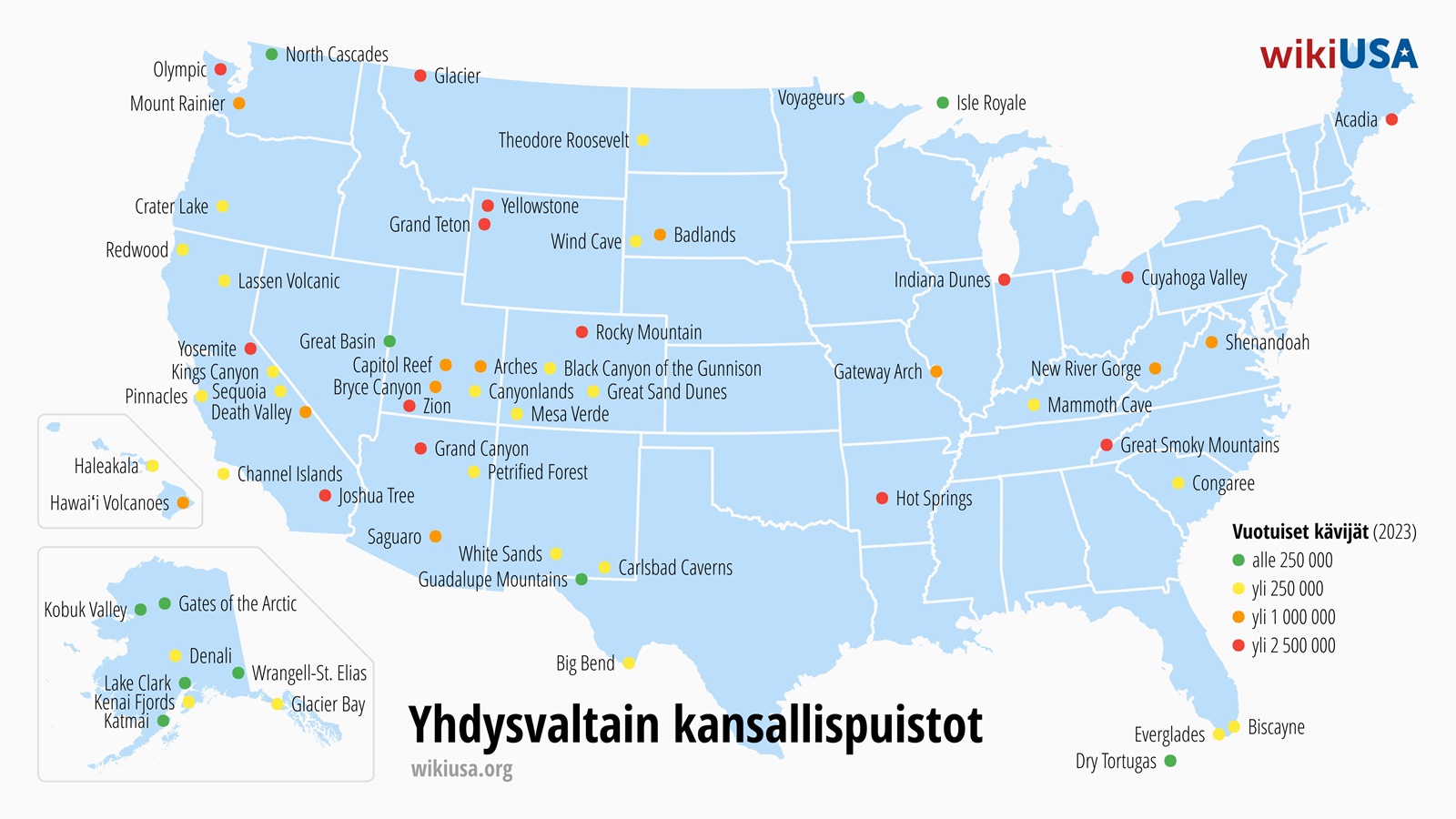 Yhdysvaltain kansallispuistojen kartta | © Petr Novák